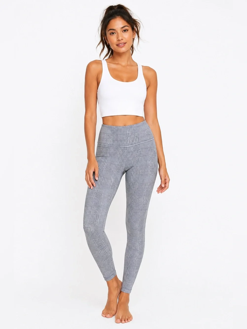 Lululemon Grey White Plaid High Rise Leggings Size 8